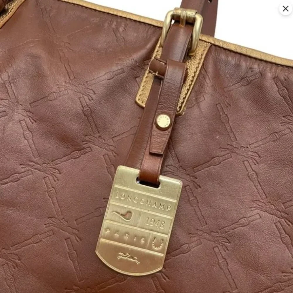 Longchamp Brown Leather Embossed Logo Pliage Bag - Picture 3 of 13